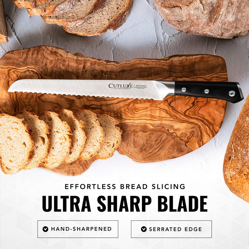 Cutluxe Bread Knife â€“ 10" Serrated Knife for Homemade, Sourdough Bread â€“ Forged High Carbon German Steel â€“ Full Tang & Razor Sharp â€“ Ergonomic Handle Design â€“ Artisan Series - Image 3